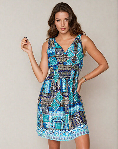 Royalfashion Dámske látkové mini šaty s ozdobnou potlačou