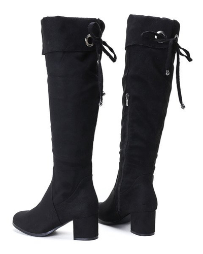 Czarne kozaki na słupku Rozalia - Obuwie