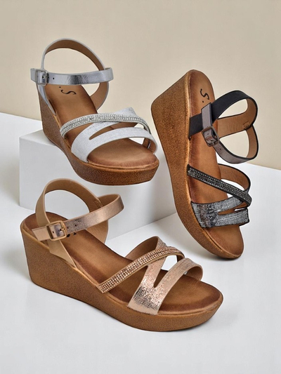 Royalfashion Dámske wedges sandále s kryštálikmi a trblietkami Eclat