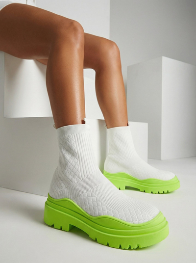 Bielo-zelené dámske čižmy s plochým podpätkom Seritis - Obuv
