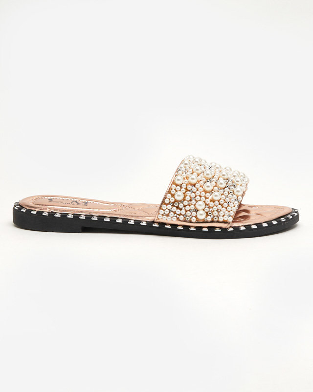 OUTLET Dámske papuče s perličkami vo farbe ružového zlata Loppo - Footwear