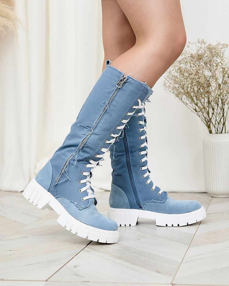 Royalfashion Modré dámske látkové čižmy Leconen