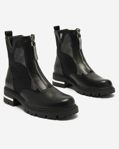 Čierne dámske čižmy na plochých podpätkoch so sieťovinou Rollys - Obuv