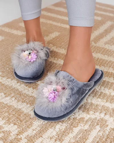 Royalfashion Dámske kožušinové papuče s kvetmi Ederra