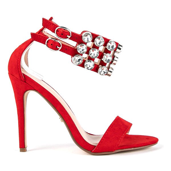 Červené sandále na vysokom podpätku s kubickým zirkónom Elvine - Obuv