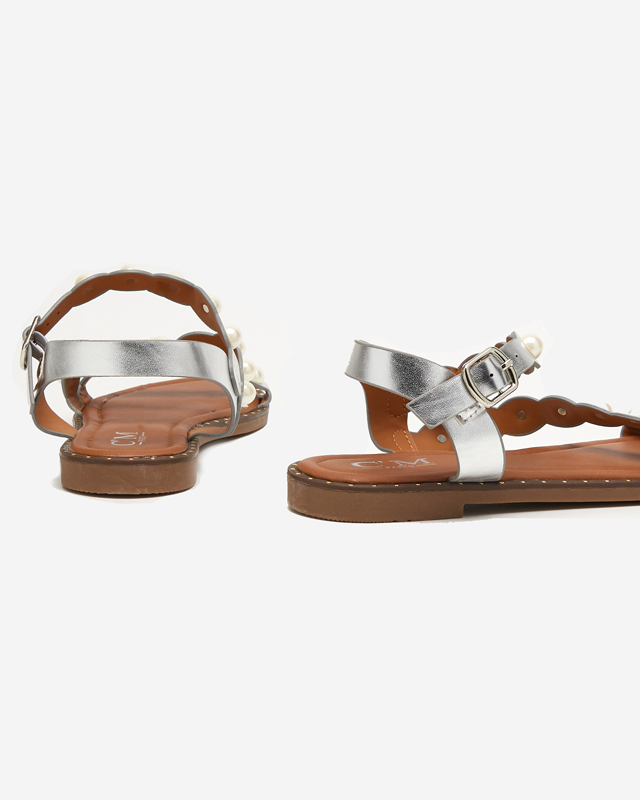 Strieborné dámske sandále s perlami Mastalia - Obuv