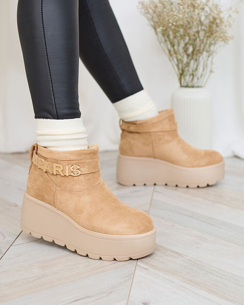 Royalfashion Svetlohnedé dámske topánky a'la snehule s ornamentom Parisela