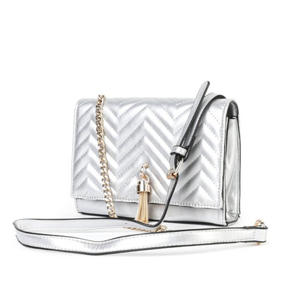 Mała torebka na ramię w kolorze srebrnym ze złotą ozdobą - Torebki