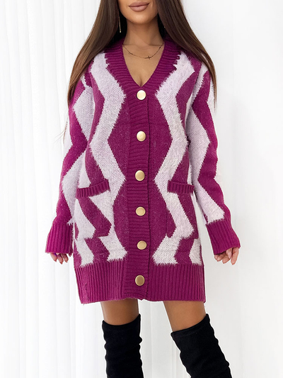 Royalfashion Koalt dlhý kockovaný sveter na gombíky