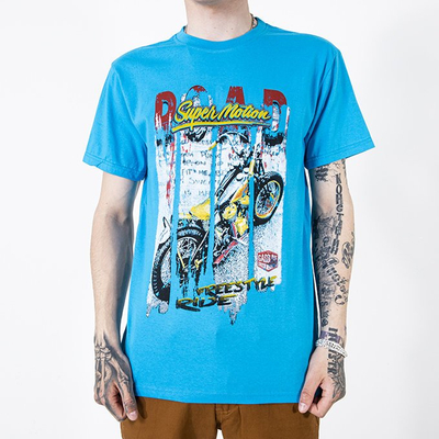 Pánske modré bavlnené tričko s potlačou - Oblečenie