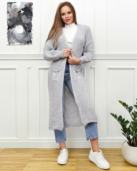 Royalfashion Šedý dámsky sveter s prehozmi