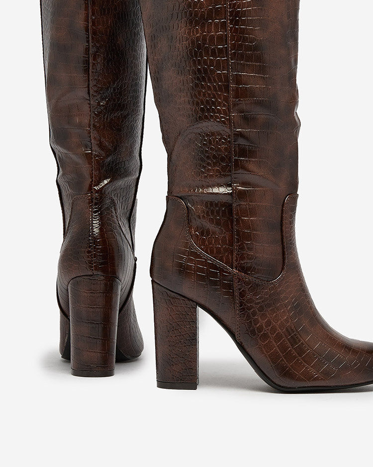 Royalfashion Tmavohnedé dámske čižmy s potlačou Telibitta