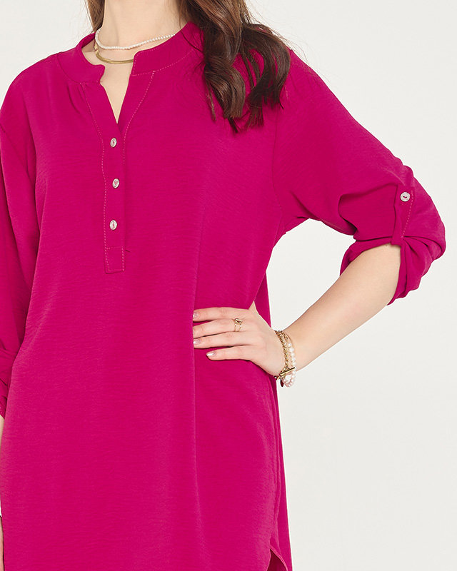 Fuchsiové dámske dlhé tunikové tričko s gombíkmi - Oblečenie