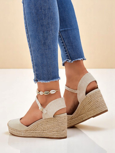 Ženski sandali s polno peto Callista Royalfashion bež eko usnje