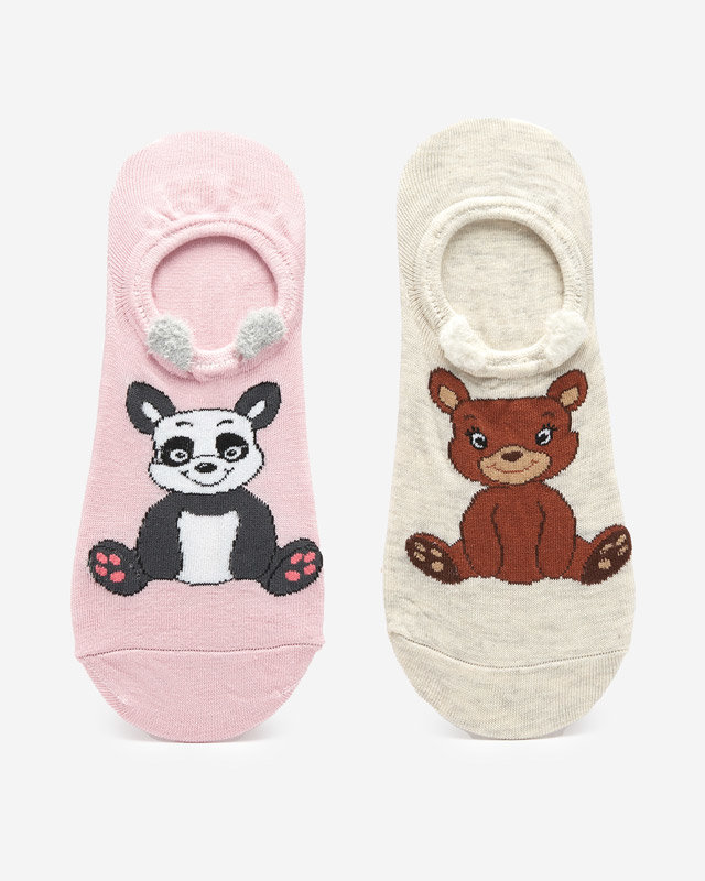 Ružovo-šedé dámske ponožky so zvieracou potlačou 2 / bal - Spodná bielizeň