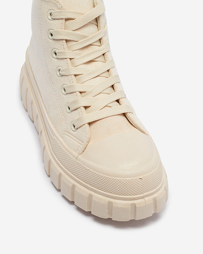 OUTLET Krémové dámske šnurovacie športové topánky a'la tenisky Netara - Obuv