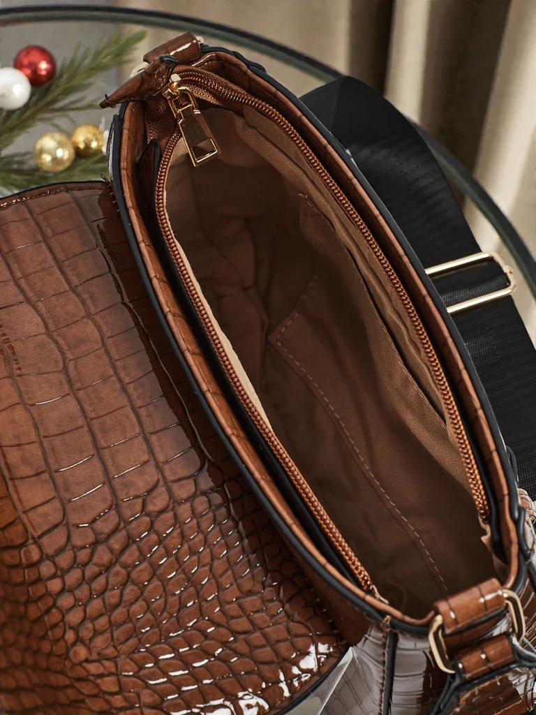 Ženska torbica Aurora Temno rjava Usnjena Elegantna