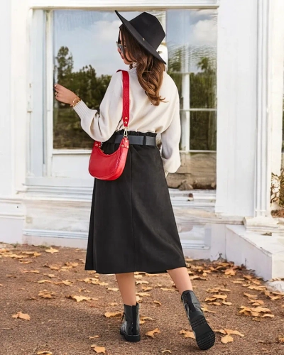 Royalfashion Dámska midi sukňa a' la semiš