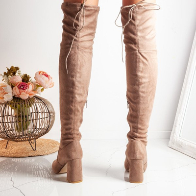 Brązowe kozaki na słupku Florita - Obuwie