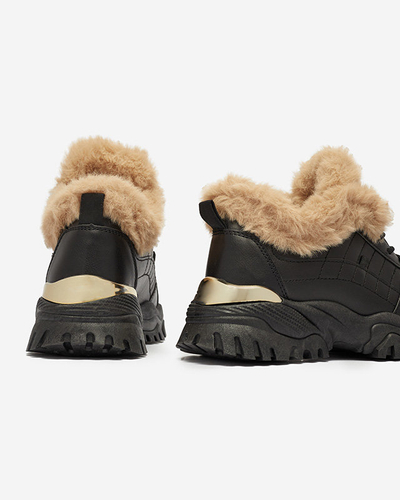 Čierna športová obuv pre ženy s kožušinou Flixi - Obuv