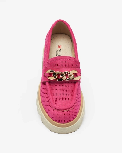 Royalfashion Mokasíny z eko-semišu so zlatým zdobením vo fuchsiovej farbe Zaffix