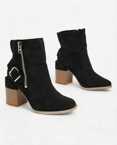 Royalfashion Čierne dámske vysoké čižmy na podpätku z eko-semišu Acimra