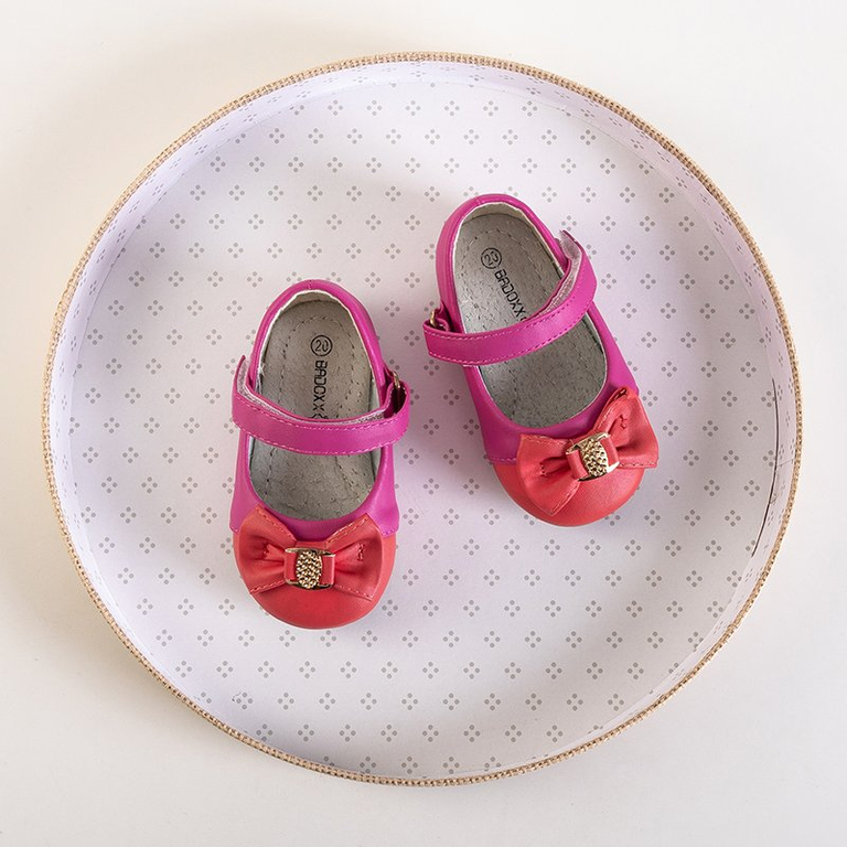 Dievčenské balerínky fuchsie s koralovou špičkou a mašličkou Eligia - Topánky