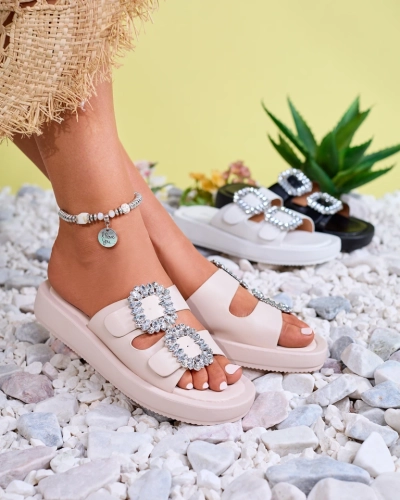 Béžové dámske papuče s kryštálmi Azazel - Obuv