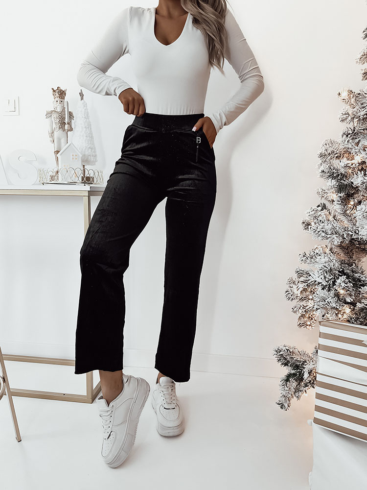 Royalfashion Tmavohnedé manšestrové nohavice pre ženy