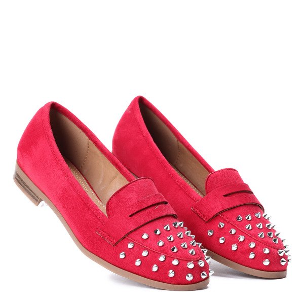 Czerwone mokasyny z ćwiekami Brads- Obuwie