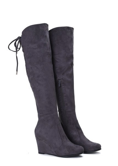 Szare kozaki na koturnie Aileen - Obuwie