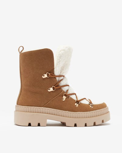 Royalfashion Dámske zateplené trapérky s ovčou kožou v ťavej farbe Lery Walk