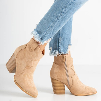 Béžové kovbojské topánky na vysokom stĺpiku Asterina - Obuv