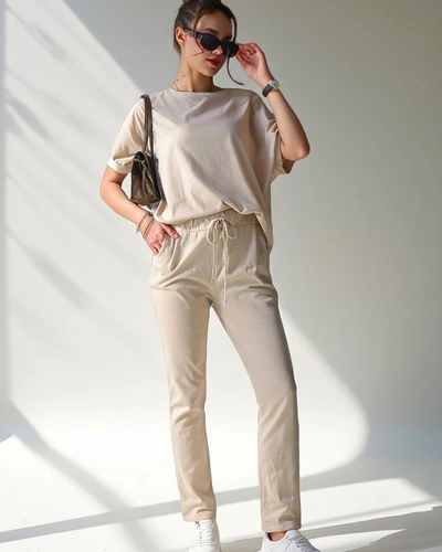 Royalfashion Dámsky bavlnený set s krátkymi rukávmi a rovným strihom nohavíc