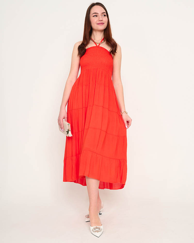 Oranžové midi šaty PLUS SIZE - Oblečenie