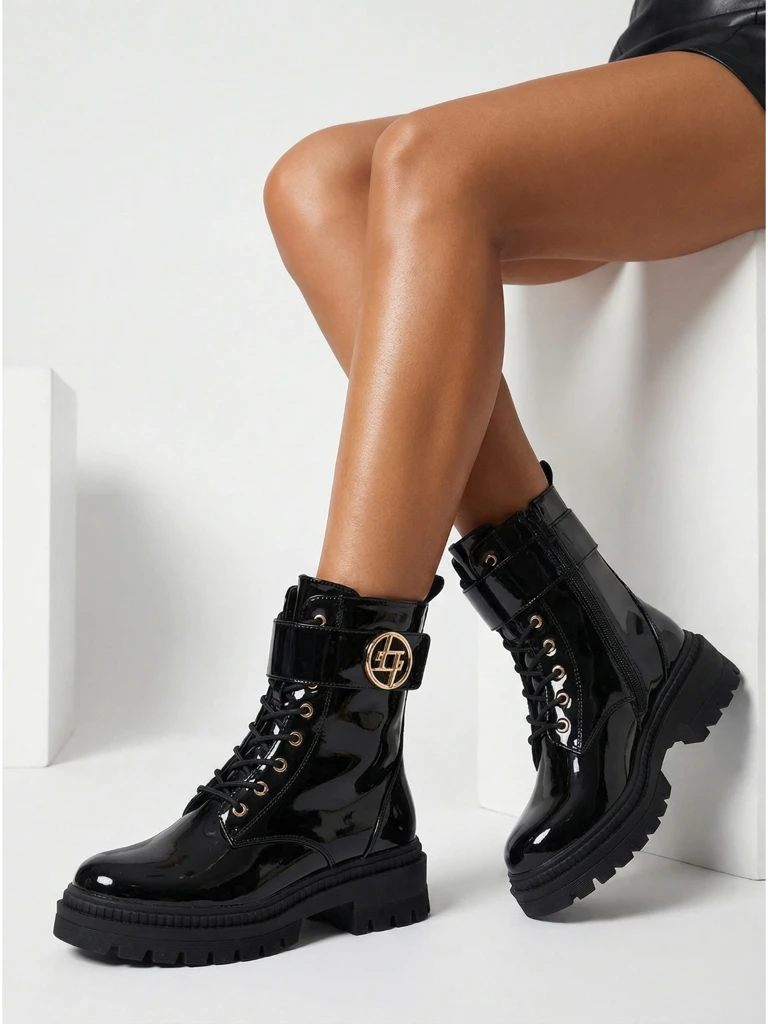 Lakirani ženski gležnarji iz eko usnja Eulin