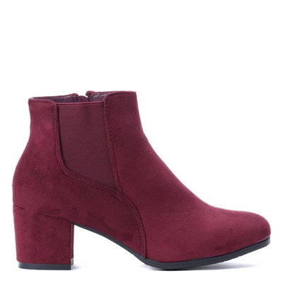 Bordowe botki na słupku Lina- Obuwie