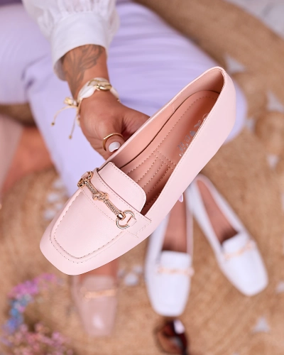 Royalfashion Béžové dámske mokasíny so zlatým zdobením Olerika