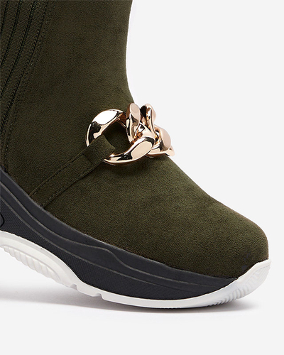 Dámske zelené zateplené čižmy z eko-semišu Cuzitta- Obuv