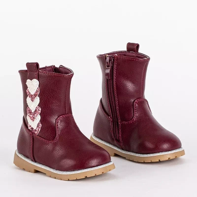 Dievčenské čižmy bordovej farby s ozdobným zvrškom Nokimi-Shoes