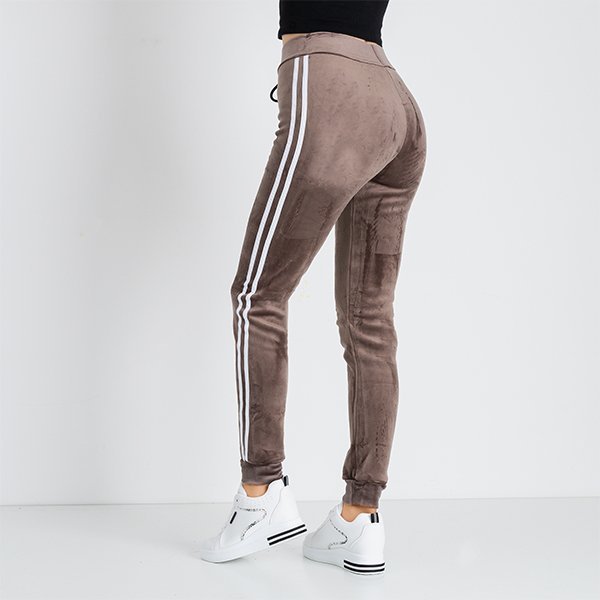 Tmavohnedé dámske mikiny so šnúrkami s pruhmi - Oblečenie