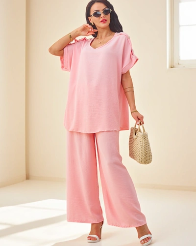 Royalfashion Dámsky bavlnený set s krátkymi rukávmi a širokými nohavicami