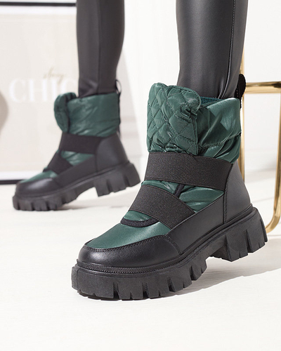 Dámske snehové topánky na plochej podrážke v čierno-zelenej farbe Ferory- Obuv