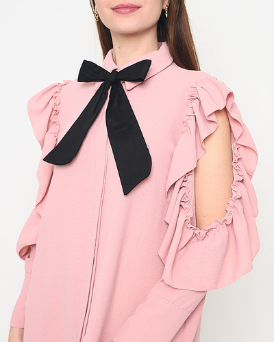 Šaty v štýle koralovej košele s volánikmi a mašľou - Oblečenie