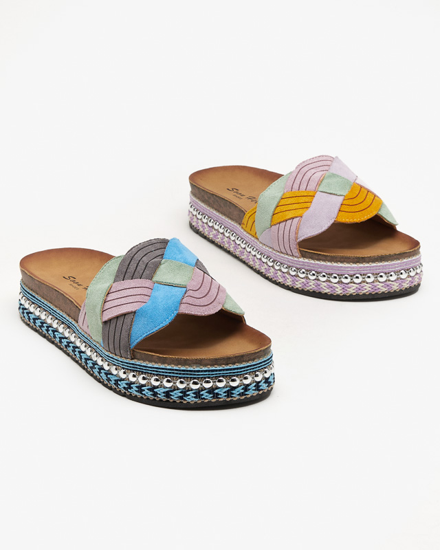 Fialové dámske papuče na hrubej podrážke Cekolina - Obuv