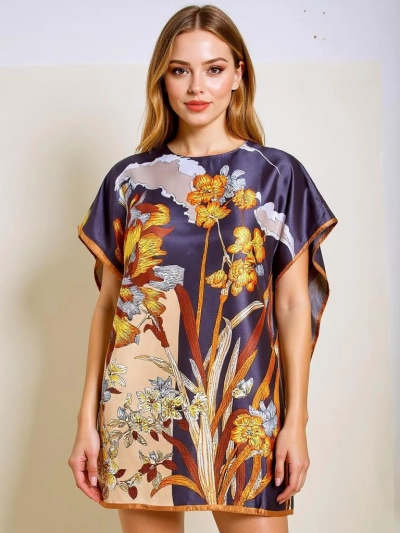 Sukienka Pareo Callista Nero s pisanimi cvetličnimi motivi Royalfashion
