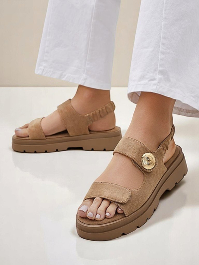 Ženski sandali Royalfashion Callisto rjavi eko usnje platforma