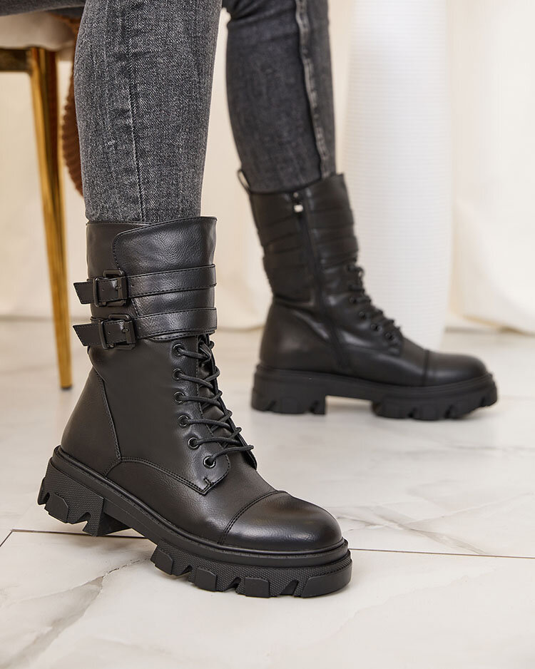 Royalfashion Dámske bagger čižmy z ekokože v čiernej farbe Faserti