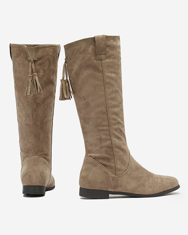 OUTLET Dámske čižmy z eko-semišu v svetlohnedej farbe Ifanell- Obuv