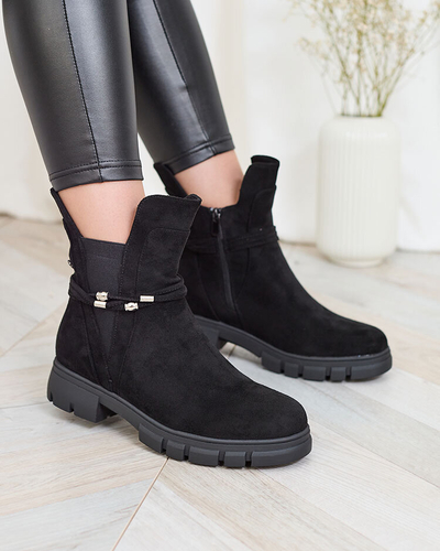 Royalfashion Čierne dámske čižmy s ozdobným remienkom Dafflo